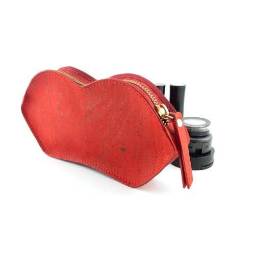 Lip Pouch - Cork Leather in Candy Red