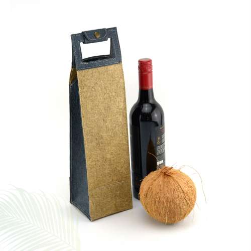 Coconut Leather Wine Tote Bag - Natural + Indigo