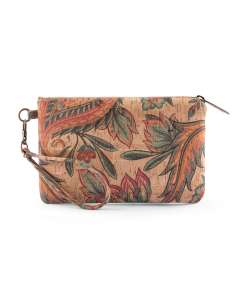 Tropical Flowers Purse / Sustainable Cork Leather Fabric / Natural