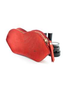 Lip Pouch - Cork Leather in Candy Red