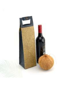 Coconut Leather Wine Tote Bag - Natural + Indigo