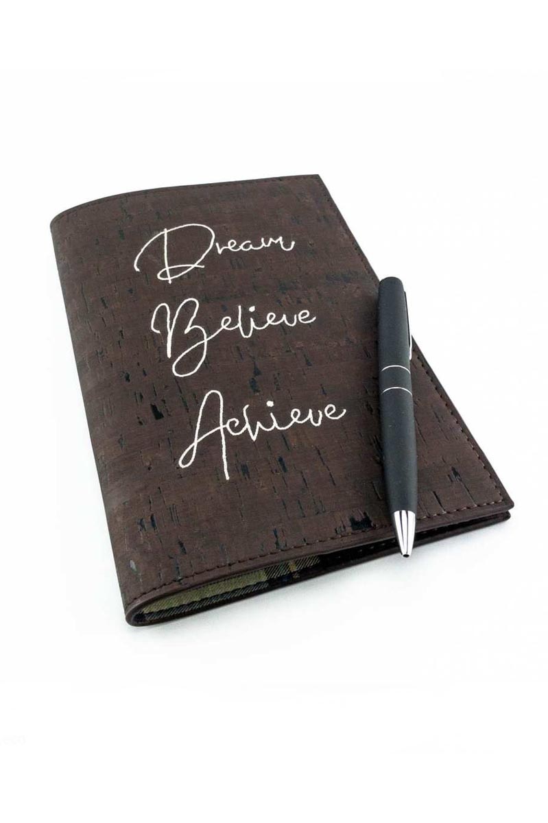 Cork Leather Refillable Notebook Journal | Dream Believe Achieve